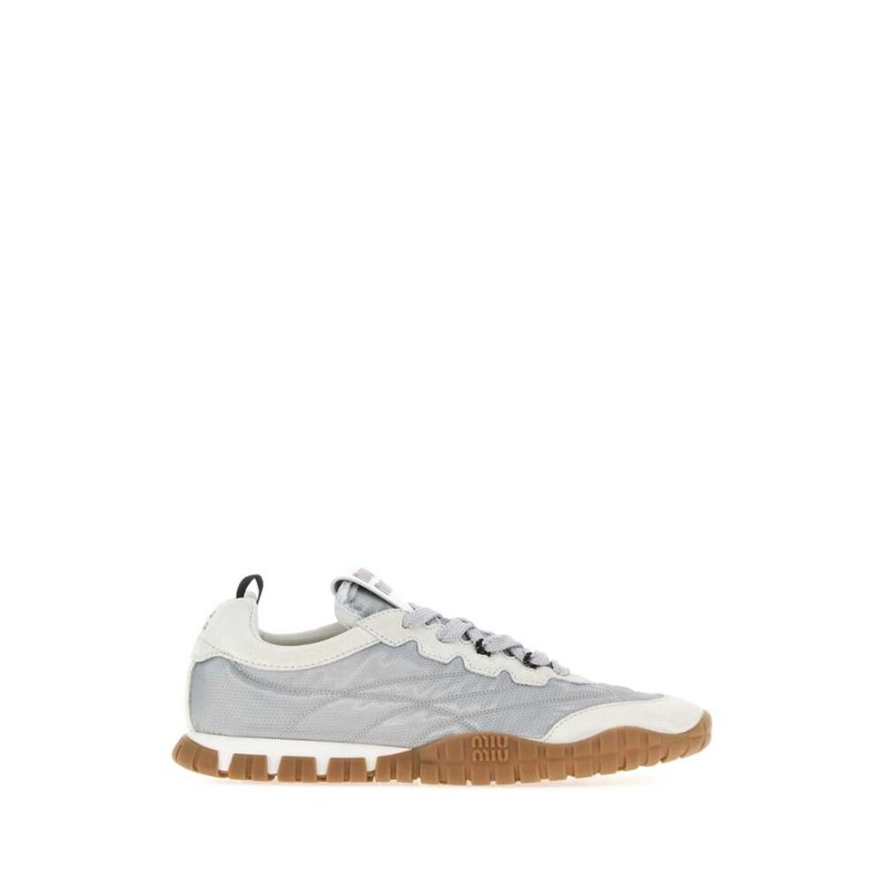 Miu Miu Women Grey Tech Fabric And Suede Tyre Sneakers
